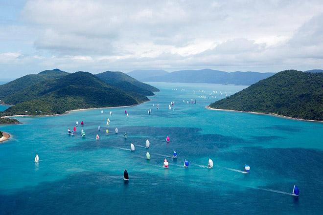 Some of the yachts at Audi Hamilton Island Race Week 2014 weave their way through the islands bordering the Whitsunday Passage. ©  Andrea Francolini / Audi http://www.afrancolini.com